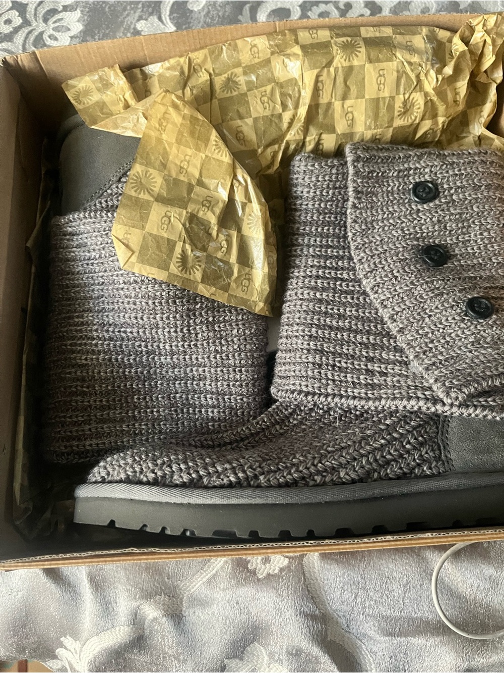 UGG Women’s Knit Button Cuff Boot in Grey